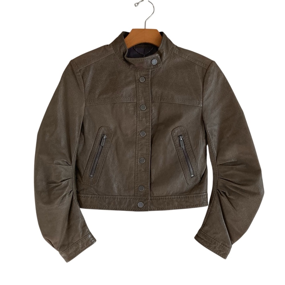 BCBG MAX AZRIA Cropped Leather Moto Jacket, XS
